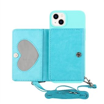 Kickstand Anti-scratch TPU Case for iPhone 14, PU Leather Wallet Phone Cover with Shoulder Strap