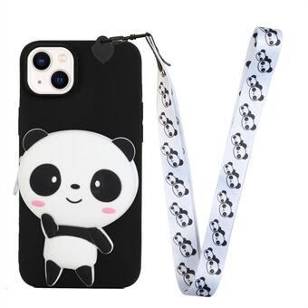 For iPhone 14 Anti-Fall Phone Case Protective TPU Phone Cover Cartoon Design Silicone Zippered Wallet Phone Case with Lanyard