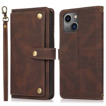 Drop-proof Phone Case For iPhone 14, PU Leather Flip Wallet Cover with Multiple Card Slots Foldable Stand