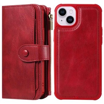 KT Multi-functional Series-3 For iPhone 14 Zipper Pocket Phone Cover Retro PU Leather Detachable Inner TPU Stand Phone Case Magnetic Closure Wallet Cash Pouch