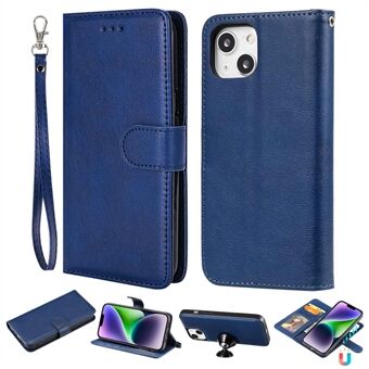 For iPhone 14 KT Leather Series-3 Solid Color Detachable 2-in-1 PU Leather Case Stand Wallet Magnetic Clasp Phone Cover with Strap