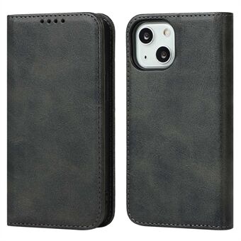 PU Leather Wallet Case for iPhone 14, Calf Texture Magnetic Auto Closing Shockproof Shell Phone Foldable Stand Cover