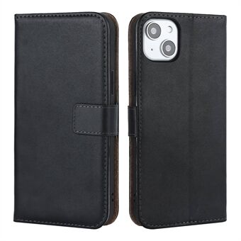 For iPhone 14 Flip Phone Case Shockproof Genuine Leather Wallet Supporting Stand Anti-scratch Cell Phone Cover