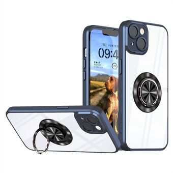 Transparent Ring Kickstand Phone Case for iPhone 14, PC + TPU Precise Cutout Lens Protection Shockproof Cover