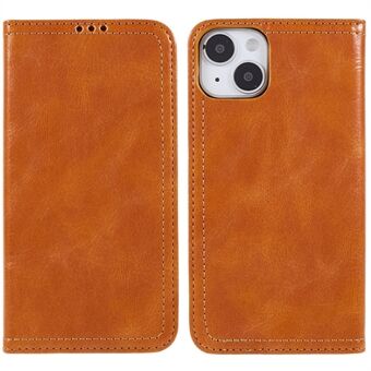 For iPhone 14 Dual Stitching Line Retro Texture PU Leather Phone Wallet Case Anti-drop Foldable Stand Cover