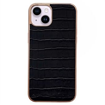 For iPhone 14 Crocodile Texture Genuine Leather Coated TPU Drop-proof Case Nano Electroplating Phone Back Cover