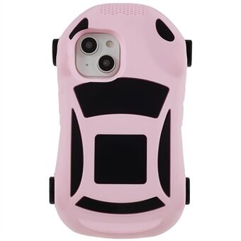 For iPhone 14 Racing Car Shape Phone Case with 4 Pulleys Silicone Shockproof Protective Cover Toy