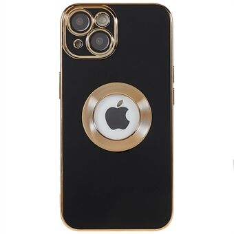 For iPhone 14 Hollow Logo Hole Design TPU Anti-drop Cover CD Texture Ring Decor Phone Back Case with Lens Film