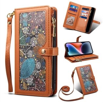 ESEBLE Galaxy Series Protective Case for iPhone 14, RFID Blocking Wallet Phone Case Anti-Scratch Leather Folio Flip Cover with Stand / Shoulder Strap