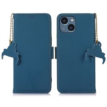 Genuine Leather Phone Case for iPhone 14, RFID Blocking Magnetic Clasp Adjustable Stand Wallet Cover