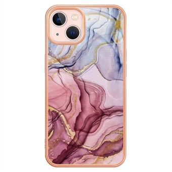 For iPhone 14 YB IMD Series-16 Style E Marble Pattern Back Cover High Impact 2.0mm TPU IMD Electroplating Frame Phone Case