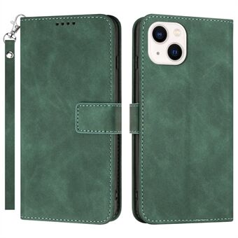 For iPhone 14 Magnetic Clasp Phone Case PU Leather Stand Cell Phone Flip Wallet Cover with Strap