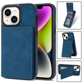 For iPhone 14 Scratch Resistant Solid Color Vertical Flip Kickstand Phone Case RFID Blocking PU Leather Coated TPU Shell with Multiple Card Slots