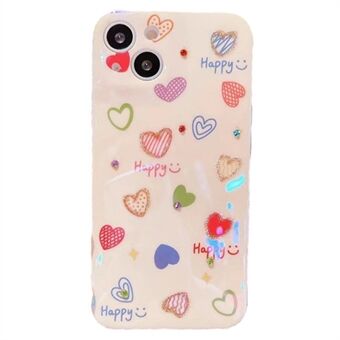 For iPhone 14 Rhinestone Decor Blu-ray IMD Love Heart Pattern Back Cover Shockproof TPU Case