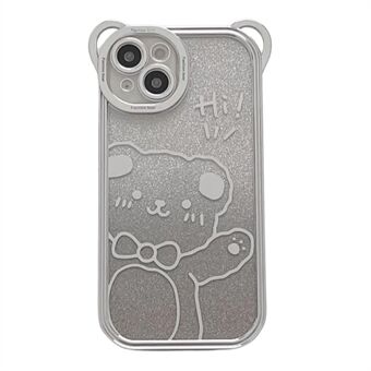 For iPhone 14 Cute Bear Electroplating Shockproof Phone Case Gradient Glitter Soft TPU Protective Cover