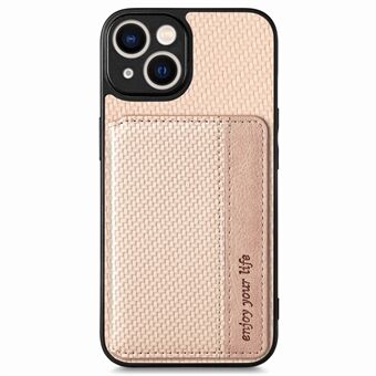 For iPhone 14 Anti-collision Carbon Fiber Texture RFID Blocking Phone Case Wallet Kickstand PU Leather Coated PC+TPU Magnetic Cover