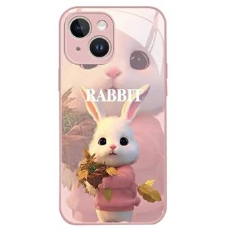 For iPhone 14 Cute Cartoon Rabbit Drop Resistant Phone Back Cover Tempered Glass+TPU Protective Case