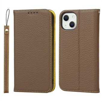 Drop-proof Phone Case for iPhone 14, Genuine Leather Litchi Texture Cell Phone Cover Wallet Stand