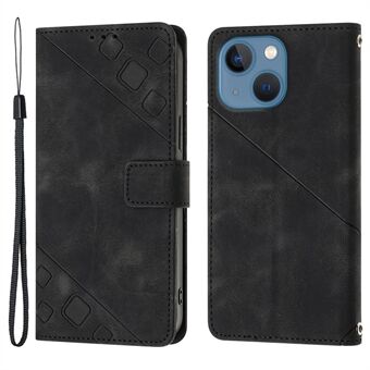 PT005 YB Imprinting Series-6 For iPhone 14 PU Leather Cover with Wallet Stand Skin Touch Phone Case