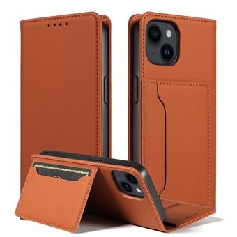 For iPhone 14 Business Style Phone Case PU Leather Skin Touch Magnetic Cell Phone Cover with Stand Wallet