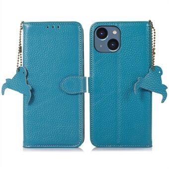 For iPhone 14 Wallet Phone Case RFID Blocking Genuine Cow Leather Stand Folio Cover