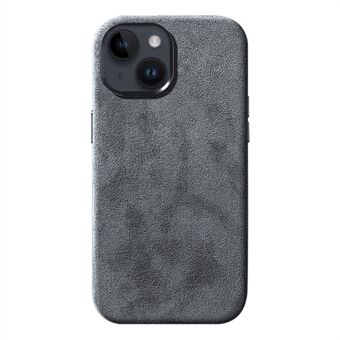 Back Cover for iPhone 14 Scratch Proof Alcantara Suede Coated PC Phone Case with Metal Button