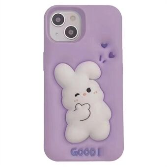 For iPhone 14 / 13 Silicone Phone Case 3D Cartoon Rabbit Decor Anti-scratch Phone Cover