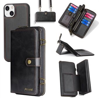 MEGSHI 020 Series for iPhone 14 Shockproof PU Leather+PC+TPU Stand Cover Detachable 2-in-1 Wallet Case