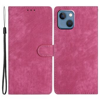 Wallet Shell for iPhone 14 Solid Color Skin-touch PU Leather Anti-collision Stand Phone Case