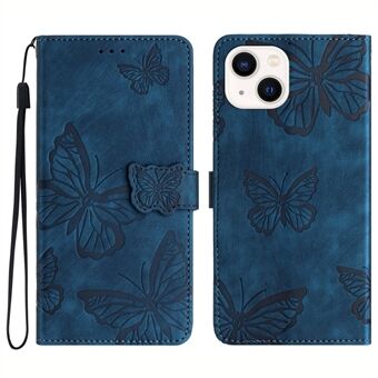 For iPhone 14 PU Leather Flip Case Anti-drop Stand Wallet Butterfly Imprinted Skin-touch Phone Cover