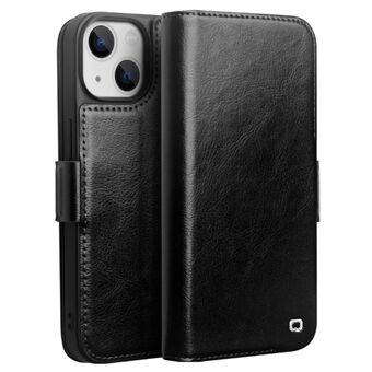 QIALINO For iPhone 14 Genuine Cow Leather Folio Wallet Case Stand Magnetic Flip Phone Cover