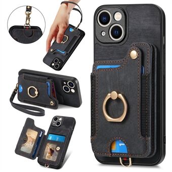 For iPhone 14 RFID Blocking Phone Cover Card Holder Drop Resistant PU Leather+PC+TPU Kickstand Case