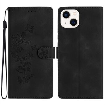 Flower Imprint Wallet Case for iPhone 14 , PU Leather + TPU Stand Phone Cover