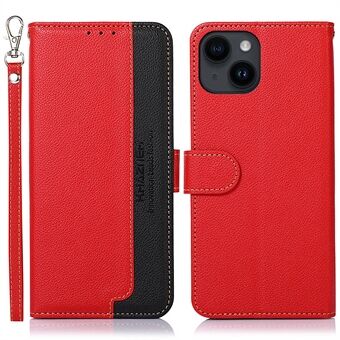 KHAZNEH Mobile Phone Case for iPhone 14 RFID Blocking Litchi Texture Stand Leather Shell Wallet Phone Cover