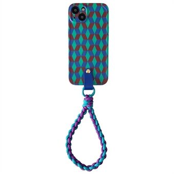 For iPhone 14 TPU Phone Cover Splicing Rhombus Pattern Shockproof Phone Case with Wrist Strap