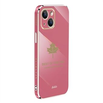 6D Electroplating Cover for iPhone 14 Maple Leaf Pattern Straight Edge TPU Phone Cover