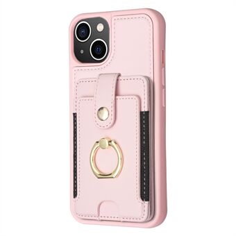 BF27 For iPhone 13 6.1 inch / iPhone 14 Protective Case Ring Kickstand Card Holder PU+TPU Phone Cover