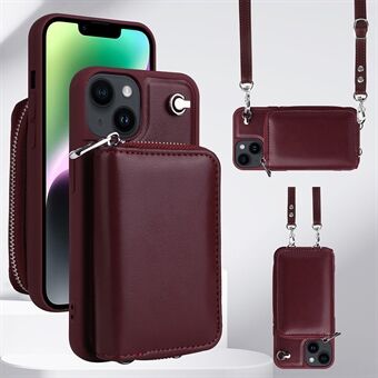 Detachable Zipper Card Holder Case for iPhone 14 , PU Leather Coated TPU Crossbody Phone Cover