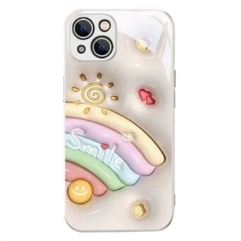 Tempered Glass+TPU Case for iPhone 14 ,  Smile Face Rainbow Pattern Anti-drop Phone Cover