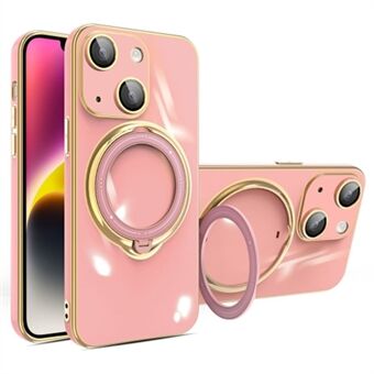 For iPhone 14 TPU Cell Phone Case Rotary Kickstand Electroplating Cover with Lens Protector