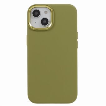 For iPhone 14 Liquid Silicone+PC Phone Case Aluminum Alloy Camera Frame Scratch Proof Back Cover