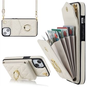 Phone Case for iPhone 14 RFID Blocking Multiple Card Slots Ring Kickstand PU Leather+TPU Back Cover