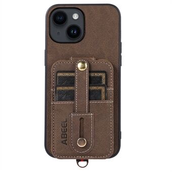 ABEEL Style 02 For iPhone 14 Anti-drop Leather Coated TPU+PC Kickstand Case Card Slots Litchi Texture Phone Cover