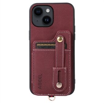 ABEEL Style 01 Kickstand Case for iPhone 14 , Litchi Texture PU Leather Coated TPU+PC Phone Cover with Card Slots