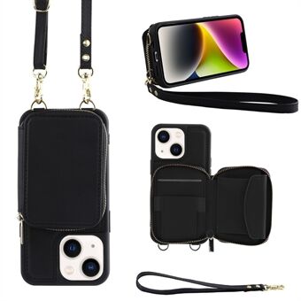 For iPhone 14 Zipper Wallet Leather Coated TPU Case RFID Blocking Phone Kickstand Cover