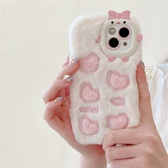 Plush TPU Case for iPhone 14 Embroidery Love Design Cute Mobile Phone Back Cover