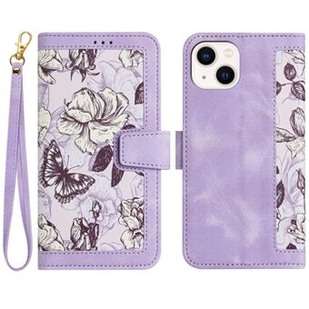 Card Holder Phone Case for iPhone 14 , Flower Pattern Printing Leather Stand Phone Cover