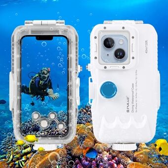 PULUZ PU9115W For iPhone 14 Pro / 14 / 13 / 13 Pro / 12 Pro PC+Glass Phone Pouch Case Universal 40m Underwater Waterproof Cell Phone Cover (Upgraded Version)