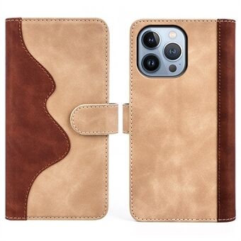 For iPhone 14 Pro 6.1 inch Splicing Design Protective Case Drop Resistant PU Leather Wallet Stand Phone Shell