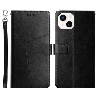 For iPhone 14 Pro 6.1 inch All-round Shockproof Cell Phone Cover PU Leather Y-Shaped Lines Imprinting Wallet Stand Phone Case